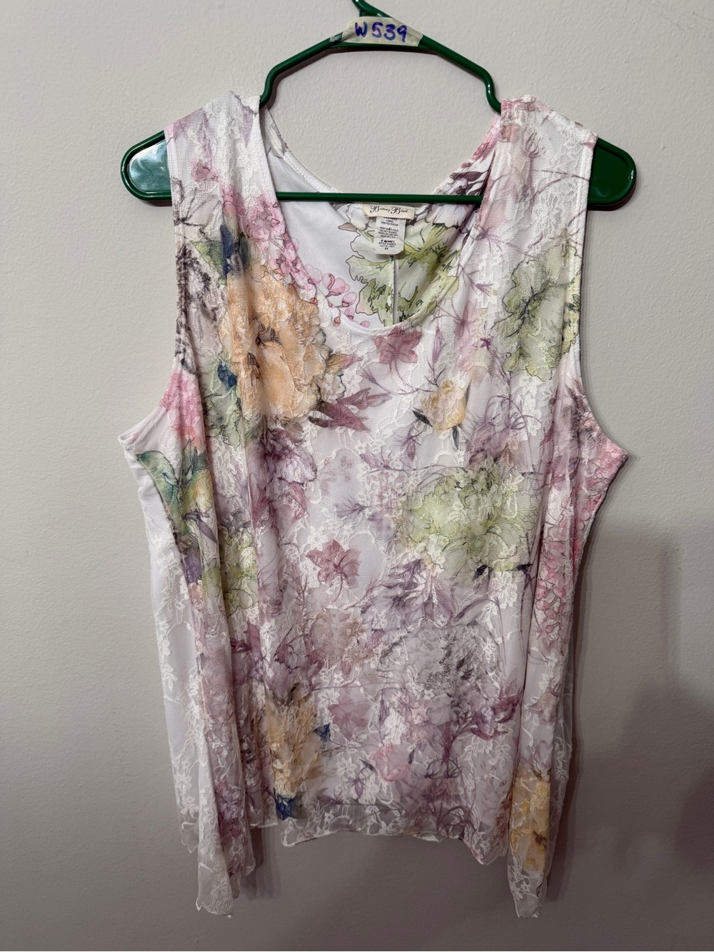 Women’s Brittany Black 2X Floral Lace Overlay Tank Sleeveless Plus